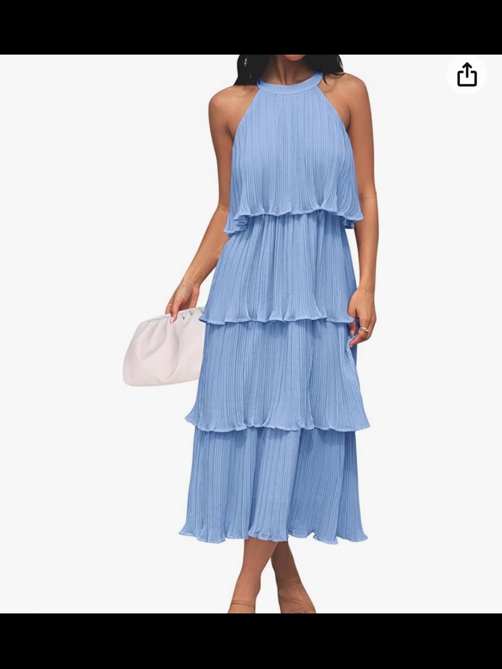 Light Blue Tiered Halter Midi Dress